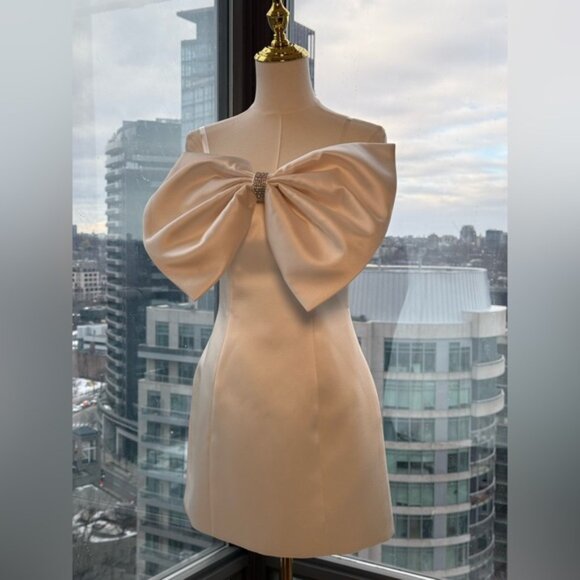 🆕 BRONX & BANCO 🧿 NWOT Evie White Strapless Bow Mini Dress, Sz XS US 2 - Picture 8 of 13